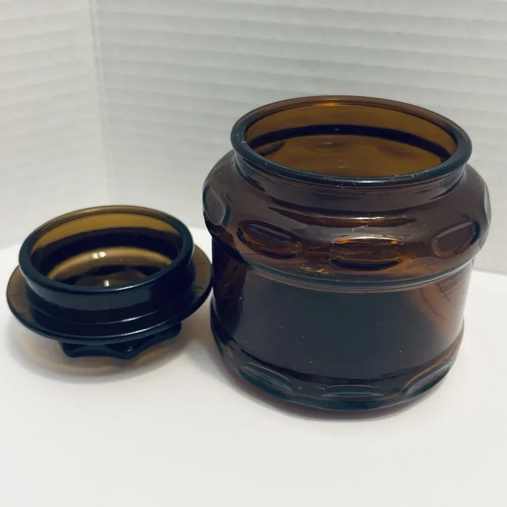 Vintage Amber Brown Apothecary Decor Glass Jar Storage Small Canister 4”